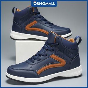 ORNGMALL รองเท้าผ้าใบลำลองข้อสูงสำหรับผู้ชายแฟชั่นสตรีทย้อนยุคคลาสสิกสไตล์มินิมอลแบบลำลองรองเท้ากีฬาอเนกประสงค์ทุกฤดูลวดลายเรขาคณิตส่วนบนของหนังสังเคราะห์ซับในผ้านิ้วเท้ากลมพื้นรองเท้าผ้า