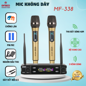 Micro karaoke không dây chuyên nghiệp mf338- uhf chống hú rít mic pin sạc có đầu thu 2 ăng ten dùng cho loa kéo âm ly mixer đẩy vang....