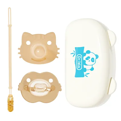 Dr.Isla Baby Pacifier Set with Holder Clip Soft Silicone Pacifier with Panda Container for 0-6 Months 6-18 Months Newborn ST10