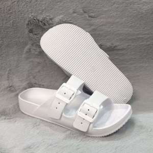 Womens flat slippers double straps double buckles lightweight and non-slip