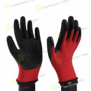 12PCS Sarung Tangan Pelindung Hitam merah telapak karet Sarung Tangan Safety Sarung Tangan kerja safety Sarung Tangan proyek safety Sarung Tangan safety jogger Sarung Tangan Karet Anti Slip Kombinasi Katun Heavy Duty Sarung Tangan safety anti panas
