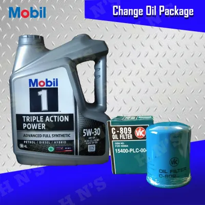 Mobil 1 Triple Action Power 5W-30 Fully Synthetic Oil Change Package for Honda Civic Honda City Honda Jazz Brio Mobilio Honda CR-V CRV BR-V HR-V [ 4 Liters + Vic filter ]