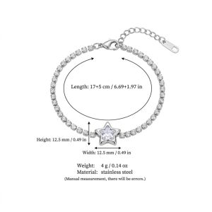 LONGB Thép không gỉ Vòng tay đính đá zircon hình ngôi sao. với cương Mạ vàng Vòng tay pha lê Tinh tế Bảo quản màu sắc. Vòng tay charm Phụ nữ