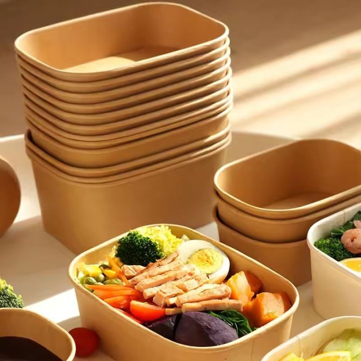 10pcs Kraft Paper Bowls Disposable Bento Lunch Box Take Away Food Boxes ...