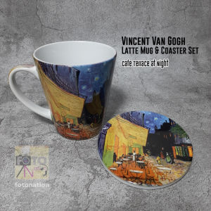 Latte Mug 12 oz and Ceramic Coaster Set.vincente Van Gogh Art Series:Cafe Terrace at Night