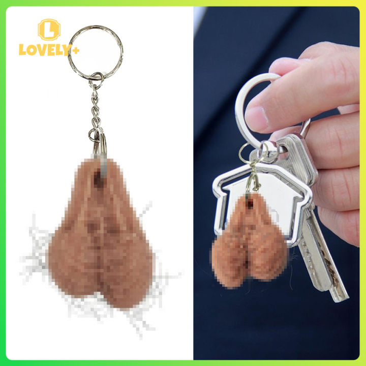 Tricky Men Penis Pendant Simulation Testicle Keyring Keychain Mini Car Keychain Accessories