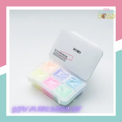 HIMI Glow in The Dark Jelly Gouache Paint Set 6 Colors 23ml Jelly Cup Design Travel carry Non Toxic Paint for Canvas and Paper Art Supplies for Professionals