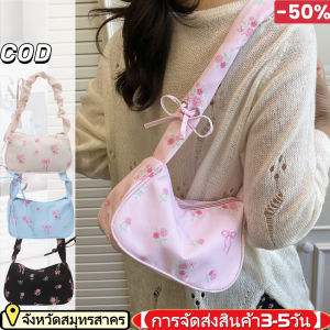 YOOXI 【การจัดส่งสินค้า3-5วัน】กระเป๋าไหล่ผู้หญิง กระเป๋าผ้าใบดอกไม้ที่อ่อนโยนและหวานผู้หญิง กระเป๋าไหล่สายลึกใหม่มีค่าสูงดอกไม้โบว์ถุงใต้แขน