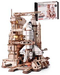 Robotime ROKR Space Shuttle 3D Wooden Puzzle 1:420 Scale Mechanical Building Kits with Lights & Moving Parts for Boys Xmas Gift