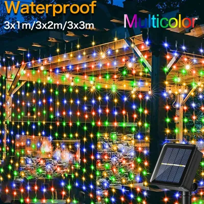 300LEDs Solar Curtain Light Outdoor Waterproof 8 Modes Lighting Fairy Lights Christmas Wedding Party Garden Decoration Light