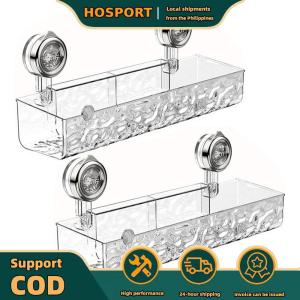 【HOSPORT】 2Pcs Suction Cup Clear Wall Caddy No Drill Shower Organizer Rack Multifunctional Shampoo Holder Bathroom Accessories
