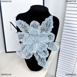 [COD] ZHONGYI0 Sequin đính cườm hoa cổ áo đính Trắng ren thêu vá Corsage DIY trang trí váy cưới phụ kiện quần áo