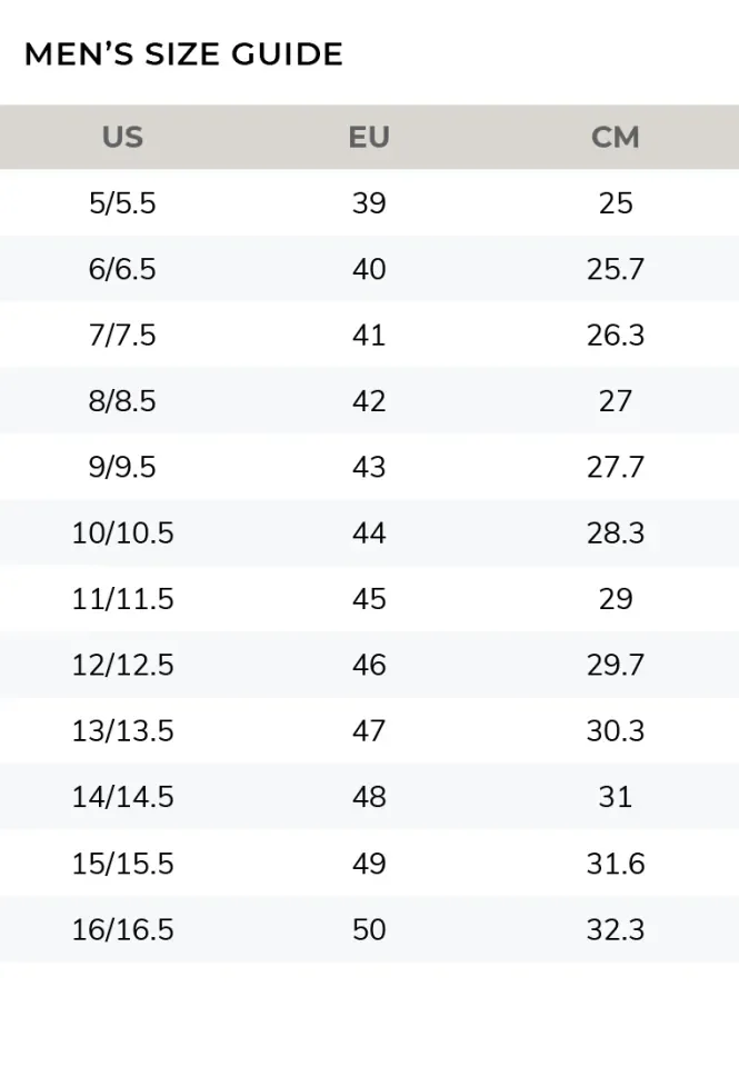 Ecco sandals size sale chart