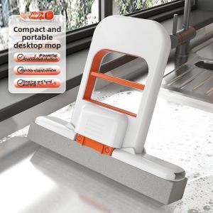 GOODOO ขนาดเล็ก ไม้ถูพื้นแบบพับได้ หมีการ์ตูน ใช้ได้ทั้งแบบเปียกและแบบแห้ง ไม้ถูพื้นฟองน้ำดูดซับ ของขวัญ ทนทาน ฟองน้ำทำความสะอาดโต๊ะกาแฟ