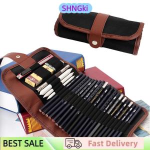 SHNGki Canvas pen curtain pen bag 24 hole large capacity sketching color lead roll pen