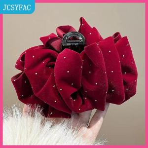 JCSYFAC 1 cái kẹp tóc nơ nhung màu đỏ đen cho phụ nữ công chúa đầu lấy móng vuốt tóc Mũ kẹp tóc lớn Phụ kiện tóc của cô gái