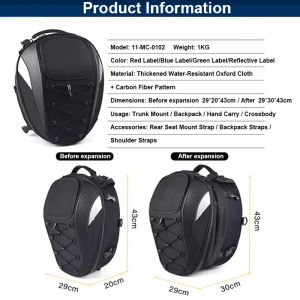 JF Motorcycle Rear Seat Bag Waterproof Motorbike Travel Luggage Helmet Pack Belt