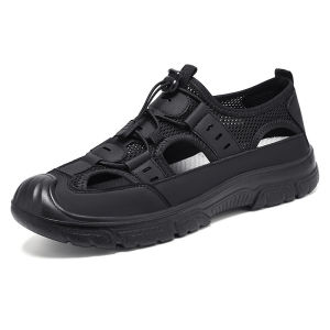 MenS Summer Sandals Hollow Breathable Casual Shoes Outdoor Thick-Soled Wading Shoes Thick-Soled Shallow Single Shoes