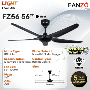【VALUE DEAL】FANZO FZ56 FZ42 DC Motor Ceiling Fan Remote Control 5 Blades 24 Speeds Baby Ceiling Fan Kipas Siling SIRIM