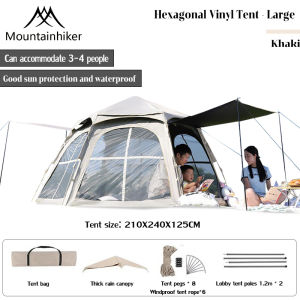 MOUNTAINHIKER outdoor camping hexagonal tent canopy black glue layer Oxford cloth rainproof sunscreen quick opening fully automatic tent