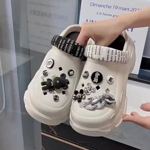 WomenS High-Heeled Perforated Sandals For Summer Platform Thick-Soled Cartoon Dual-Use Closed-Toe Non-Slip Slippers For Outdoor Wear In Summer