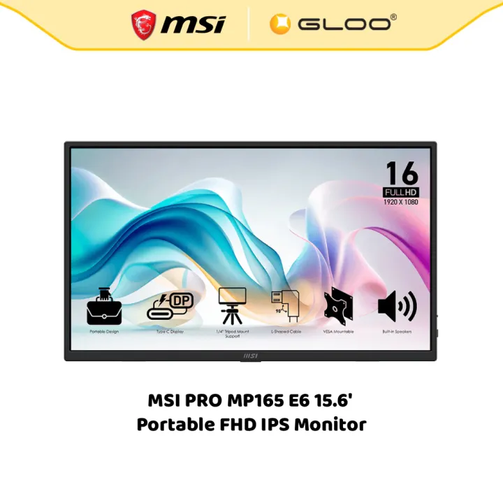 MSI PRO MP165 E6 15.6' Portable FHD IPS Monitor | Built-in Speaker | Slim & Light