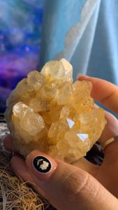 Cụm đá Thạch Anh vàng pha lê Lemurian trong suốt lắp lánh tự nhiên năng lượng vũ Lemurian mã 419