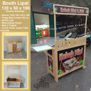Booth Portable Gerobak Stand Meja Lipat Jualan Event Desk Full Kayu Display Sayap Bongkar Pasang
