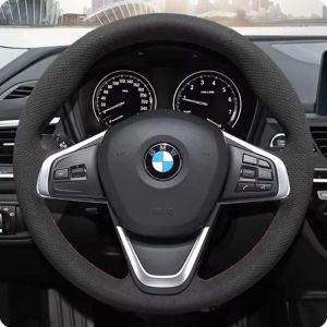 Kaly For BMW F45 F46 X1 F48 X2 F39 Car accessories DIY Hand Stitched black nonslip wear-resistant suede Car Steering Wheel Cover 2Z6B7