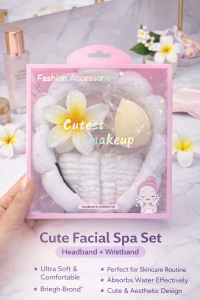 Cute Facial Spa Headband & Wristband Set – Soft Absorbent Skincare Makeup Wash Set for Women
