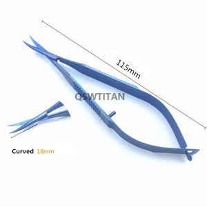 Kéo cắt giác mạc Castroviejo QSWTITAN 12.5cm kéo màng bao bằng titan dụng cụ phẫu thuật thú y.