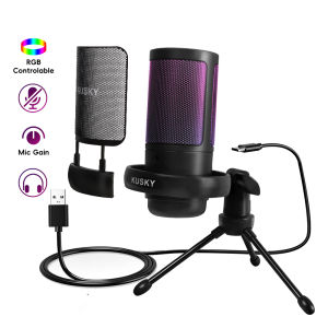 Kusky Me6D RGB USB Mic Condenser Gaming microphone for videoke live streaming vlogging Noise Reduction MuteGain