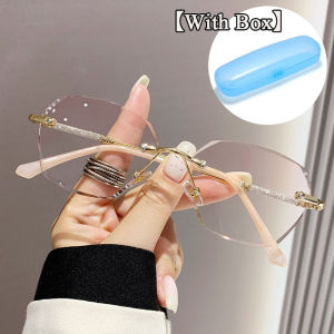 【With Box】【With Chain】Rimless Pink Reading Glasses for Women Anti Blue Light Presbyopia Glasses Farsightedness glasses With Grade +100 ~ +400