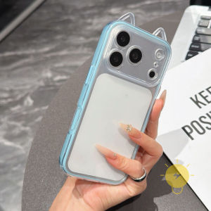 For iPhone 17 Pro Max Case Transparent TPU Contrast Color Cat Soft Ear Phone Case For Plus 16 15 14 13 12 Cover Aesthetic Korean Cute