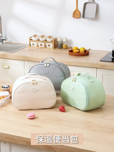 Large Capacity Lunch Box Holder PU Waterproof Insulated Lunch Bag Handbag for Office Workers and Picnics Enthusiasts