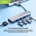 Robot USB-C HUB HT255S 5 in 1 Adapter with HDMI 4K, PD100W, USB 3.0 HUB - Garansi Resmi. 