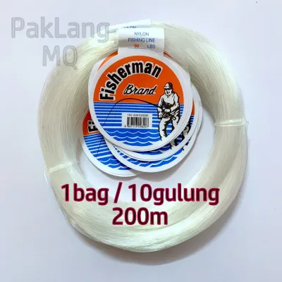 (10 Gulung) 200m TALI PERAMBUT PANCING WHITE & COLOURFULL BRAND FISHERMAN LEADER NYLON FISHING LINE