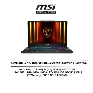 MSI Cyborg 15 B2RWEKG-225MY (Intel Core 5 210H/16GB/512GB SSD/15.6" FHD (1920x1080) 144HZ /NVIDIA RTX5050 8GB/4-ZONE RGB KEYBOARD /W11/BAG/2Y) Gaming Laptop