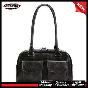 【Free Shipping】 Women Vintage Shoulder Bag Double Pocket PU Chic Hobo Bag Solid Color Small Casual Handbag Large Capacity Retro Handbag