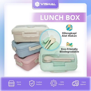 Tempat makan bekal Lunch Box Kotak Bekal Makan Jerami Gandum kotak makan 1000ml 4 In 1 Free Sendok Tempat Makan VS-1
