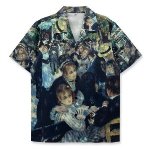 Kemeja Longgar Lengan Pendek Pria Hijau Kemeja Pesta Pantai Kasual