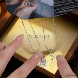 [COD] WEICHENG 1Pair Retro Sun Moon Pendant Necklace Personalized Couple Choker Chain Jewelry For Valentines Day Gifts
