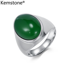 Kemstone Men’s Oval Gemstone Titanium Steel Ring Fashion Tiger Eye Black Stone Jewelry