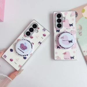 Kawaii Cartoon Puppy Magnetic Phone Case For Samsung Galaxy Z Fold 7 6 5 Fold6 Fold7 Cover with Magsafe Stand Holder Cute Cases