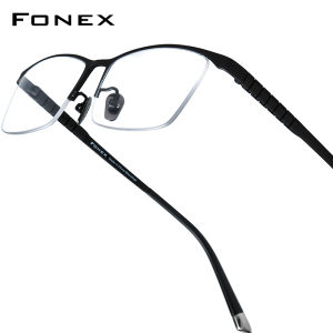 FONEX แว่นตาไทเทเนียมสำหรับผู้ชายกรอบแว่นตากึ่งสี่เหลี่ยมไม่มีขอบครึ่งขอบน้ำหนักเบาผลิตจากญี่ปุ่นดีไซน์เหมาะสำหรับธุรกิจ85640แว่นสายตาตามสั่ง