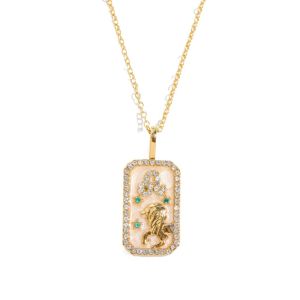 DISKAS Gold Plated 12 Constellation Necklace Zircon Neck Jewelry Retro Clavicle Chain Fashion Vintage Zodiac Pendant Necklace