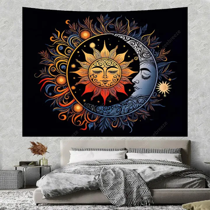 (WY) Sun Moon Mandala Tapestry Wall Hanging Art Aesthetics Background