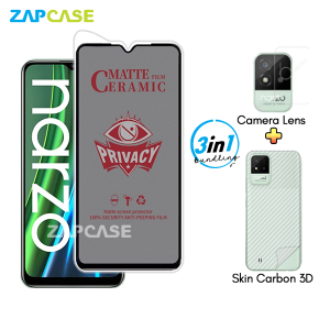 Paket 3in1 Anti Gores Layar Privasi Realme Narzo 50i Free Tempered Glass Camera dan Skin Carbon