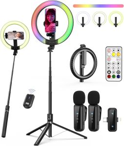 Vlogging Kit for iPhone 10" Ring Light with Stand 74" Tripod for iPhone Ring light tripod with Microphone YouTube Starter Kit for TikTok Content Creator