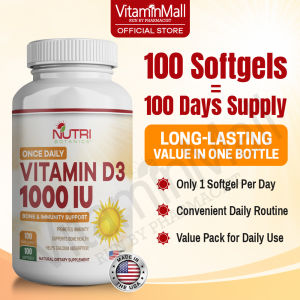 Nutri Botanics Vitamin D3 1000IU – 100 Softgel – Immune Support Bone Health Prevent Vitamin D Deficiency - Supplement